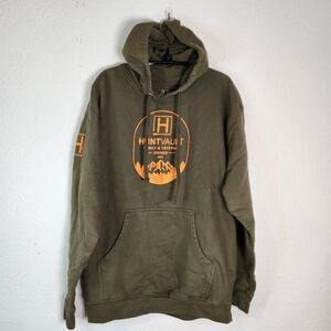 HuntVault Olive Green & Orange Hoodie for Men, Size L